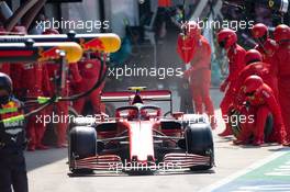 Charles Leclerc (MON) Ferrari SF1000 makes a pit stop. 09.08.2020. Formula 1 World Championship, Rd 5, 70th Anniversary Grand Prix, Silverstone, England, Race Day.
