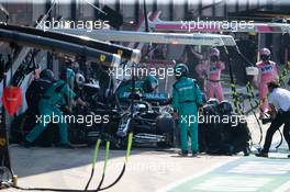 Valtteri Bottas (FIN) Mercedes AMG F1 W11 makes a pit stop. 09.08.2020. Formula 1 World Championship, Rd 5, 70th Anniversary Grand Prix, Silverstone, England, Race Day.