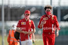 (L to R): Charles Leclerc (MON) Ferrari with Mattia Binotto (ITA) Ferrari Team Principal.                                08.08.2020. Formula 1 World Championship, Rd 5, 70th Anniversary Grand Prix, Silverstone, England, Qualifying Day.
