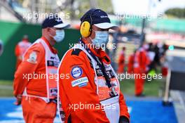 Circuit atmosphere - marshal in the pits. 08.08.2020. Formula 1 World Championship, Rd 5, 70th Anniversary Grand Prix, Silverstone, England, Qualifying Day.