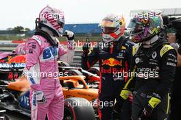 Nico Hulkenberg (GER) Racing Point F1 Team RP20 with Max Verstappen (NLD) Red Bull Racing RB16 and Daniel Ricciardo (AUS) Renault F1 Team RS20. 08.08.2020. Formula 1 World Championship, Rd 5, 70th Anniversary Grand Prix, Silverstone, England, Qualifying Day.