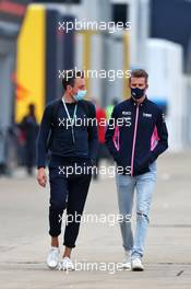 (L to R): Raoul Spanger (GER) Driver Assistant with Nico Hulkenberg (GER) Racing Point F1 Team. 09.08.2020. Formula 1 World Championship, Rd 5, 70th Anniversary Grand Prix, Silverstone, England, Race Day.