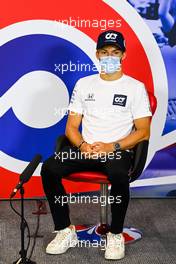Pierre Gasly (FRA) AlphaTauri in the FIA Press Conference. 06.08.2020. Formula 1 World Championship, Rd 5, 70th Anniversary Grand Prix, Silverstone, England, Preparation Day.