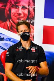 Romain Grosjean (FRA) Haas F1 Team in the FIA Press Conference. 06.08.2020. Formula 1 World Championship, Rd 5, 70th Anniversary Grand Prix, Silverstone, England, Preparation Day.