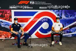 (L to R): Daniil Kvyat (RUS) AlphaTauri and team mate Pierre Gasly (FRA) AlphaTauri in the FIA Press Conference. 06.08.2020. Formula 1 World Championship, Rd 5, 70th Anniversary Grand Prix, Silverstone, England, Preparation Day.