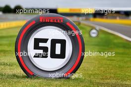 Circuit atmosphere - Pirelli 50 meter brake marker. 06.08.2020. Formula 1 World Championship, Rd 5, 70th Anniversary Grand Prix, Silverstone, England, Preparation Day.