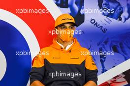 Lando Norris (GBR) McLaren in the FIA Press Conference. 06.08.2020. Formula 1 World Championship, Rd 5, 70th Anniversary Grand Prix, Silverstone, England, Preparation Day.