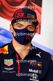 Max Verstappen (NLD) Red Bull Racing in the FIA Press Conference. 06.08.2020. Formula 1 World Championship, Rd 5, 70th Anniversary Grand Prix, Silverstone, England, Preparation Day.