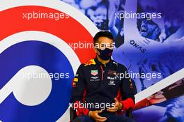 Alexander Albon (THA) Red Bull Racing in the FIA Press Conference. 06.08.2020. Formula 1 World Championship, Rd 5, 70th Anniversary Grand Prix, Silverstone, England, Preparation Day.