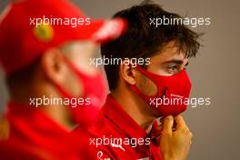 Charles Leclerc (MON) Ferrari in the FIA Press Conference. 06.08.2020. Formula 1 World Championship, Rd 5, 70th Anniversary Grand Prix, Silverstone, England, Preparation Day.