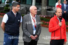 (L to R): Michael Masi (AUS) FIA Race Director; Paul Little (AUS) Chair of Australian Grand Prix Corporation; Andrew Wesatcott (AUS) Australian Grand Prix Corporation Chief Executive Officer; at an outdoor press conference following the cancellation of the Australian Grand Prix. 13.03.2020. Formula 1 World Championship, Rd 1, Australian Grand Prix, Albert Park, Melbourne, Australia, Practice Day.
