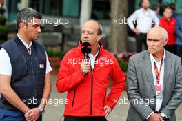 (L to R): Michael Masi (AUS) FIA Race Director; Andrew Wesatcott (AUS) Australian Grand Prix Corporation Chief Executive Officer; Paul Little (AUS) Chair of Australian Grand Prix Corporation, at an outdoor press conference following the cancellation of the Australian Grand Prix. 13.03.2020. Formula 1 World Championship, Rd 1, Australian Grand Prix, Albert Park, Melbourne, Australia, Practice Day.