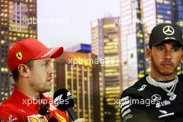 (L to R): Sebastian Vettel (GER) Ferrari and Lewis Hamilton (GBR) Mercedes AMG F1 in the FIA Press Conference. 12.03.2020. Formula 1 World Championship, Rd 1, Australian Grand Prix, Albert Park, Melbourne, Australia, Preparation Day.