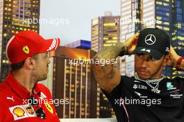 (L to R): Sebastian Vettel (GER) Ferrari and Lewis Hamilton (GBR) Mercedes AMG F1 in the FIA Press Conference. 12.03.2020. Formula 1 World Championship, Rd 1, Australian Grand Prix, Albert Park, Melbourne, Australia, Preparation Day.