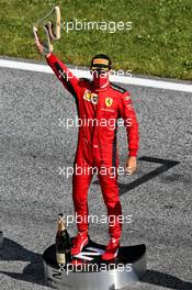 Charles Leclerc (MON) Ferrari celebrates his second position on the podium. 05.07.2020. Formula 1 World Championship, Rd 1, Austrian Grand Prix, Spielberg, Austria, Race Day.