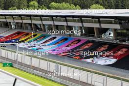 Circuit atmosphere - empty grandstand covered with pictures of the drivers. 02.07.2020. Formula 1 World Championship, Rd 1, Austrian Grand Prix, Spielberg, Austria, Preparation Day.