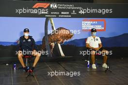 (L to R): Daniil Kvyat (RUS) AlphaTauri with Pierre Gasly (FRA) AlphaTauri in the FIA Press Conference. 02.07.2020. Formula 1 World Championship, Rd 1, Austrian Grand Prix, Spielberg, Austria, Preparation Day.