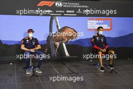 (L to R): Max Verstappen (NLD) Red Bull Racing and Alexander Albon (THA) Red Bull Racing in the FIA Press Conference. 02.07.2020. Formula 1 World Championship, Rd 1, Austrian Grand Prix, Spielberg, Austria, Preparation Day.