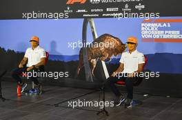 (L to R): Carlos Sainz Jr (ESP) McLaren and Lando Norris (GBR) McLaren in the FIA Press Conference. 02.07.2020. Formula 1 World Championship, Rd 1, Austrian Grand Prix, Spielberg, Austria, Preparation Day.