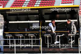 (L to R): Cyril Abiteboul (FRA) Renault Sport F1 Managing Director with Remi Taffin (FRA) Renault Sport F1 Engine Technical Director on the pit gantry. 20.02.2020. Formula One Testing, Day Two, Barcelona, Spain. Thursday.