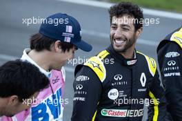 Daniel Ricciardo (AUS) Renault F1 Team and Lance Stroll (CDN) Racing Point F1 Team at a drivers group photograph. 19.02.2020. Formula One Testing, Day One, Barcelona, Spain. Wednesday.