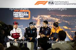 (L to R): Kimi Raikkonen (FIN) Alfa Romeo Racing; George Russell (GBR) Williams Racing; Alexander Albon (THA) Red Bull Racing; and Lando Norris (GBR) McLaren, in the FIA Press Conference. 19.02.2020. Formula One Testing, Day One, Barcelona, Spain. Wednesday.