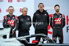 (L to R): Kevin Magnussen (DEN) Haas F1 Team; Gene Haas (USA) Haas Automotion President; Guenther Steiner (ITA) Haas F1 Team Prinicipal; and Romain Grosjean (FRA) Haas F1 Team, with the new Haas VF-20. 19.02.2020. Formula One Testing, Day One, Barcelona, Spain. Wednesday.