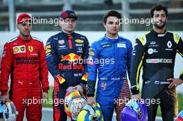(L to R): Sebastian Vettel (GER) Ferrari; Max Verstappen (NLD) Red Bull Racing; Lando Norris (GBR) McLaren; Daniel Ricciardo (AUS) Renault F1 Team - Drivers group photograph. 19.02.2020. Formula One Testing, Day One, Barcelona, Spain. Wednesday.