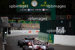 Lewis Hamilton (GBR) Mercedes AMG F1 W11 and Antonio Giovinazzi (ITA) Alfa Romeo Racing C39. 28.08.2020. Formula 1 World Championship, Rd 7, Belgian Grand Prix, Spa Francorchamps, Belgium, Practice Day.