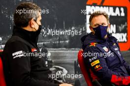 (L to R): Guenther Steiner (ITA) Haas F1 Team Prinicipal and Christian Horner (GBR) Red Bull Racing Team Principal in the FIA Press Conference. 28.08.2020. Formula 1 World Championship, Rd 7, Belgian Grand Prix, Spa Francorchamps, Belgium, Practice Day.