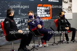The FIA Press Conference (L to R): Guenther Steiner (ITA) Haas F1 Team Prinicipal; Christian Horner (GBR) Red Bull Racing Team Principal; Toyoharu Tanabe (JPN) Honda Racing F1 Technical Director. 28.08.2020. Formula 1 World Championship, Rd 7, Belgian Grand Prix, Spa Francorchamps, Belgium, Practice Day.