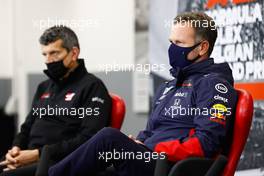 (L to R): Guenther Steiner (ITA) Haas F1 Team Prinicipal and Christian Horner (GBR) Red Bull Racing Team Principal in the FIA Press Conference. 28.08.2020. Formula 1 World Championship, Rd 7, Belgian Grand Prix, Spa Francorchamps, Belgium, Practice Day.