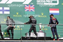 The podium (L to R): Valtteri Bottas (FIN) Mercedes AMG F1, second; Lewis Hamilton (GBR) Mercedes AMG F1, race winner; Max Verstappen (NLD) Red Bull Racing, third. 30.08.2020. Formula 1 World Championship, Rd 7, Belgian Grand Prix, Spa Francorchamps, Belgium, Race Day.