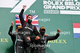 (L to R): Valtteri Bottas (FIN) Mercedes AMG F1 and Lewis Hamilton (GBR) Mercedes AMG F1 celebrate on the podium. 30.08.2020. Formula 1 World Championship, Rd 7, Belgian Grand Prix, Spa Francorchamps, Belgium, Race Day.