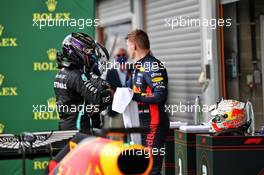 (L to R): Lewis Hamilton (GBR) Mercedes AMG F1 and Max Verstappen (NLD) Red Bull Racing in parc ferme. 30.08.2020. Formula 1 World Championship, Rd 7, Belgian Grand Prix, Spa Francorchamps, Belgium, Race Day.