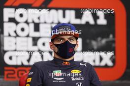 Max Verstappen (NLD) Red Bull Racing in the post race FIA Press Conference. 30.08.2020. Formula 1 World Championship, Rd 7, Belgian Grand Prix, Spa Francorchamps, Belgium, Race Day.