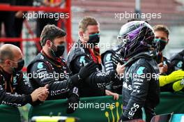 Race winner Lewis Hamilton (GBR) Mercedes AMG F1 celebrates with the team in parc ferme. 30.08.2020. Formula 1 World Championship, Rd 7, Belgian Grand Prix, Spa Francorchamps, Belgium, Race Day.