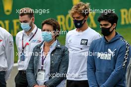 (L to R): Nathalie Hubert (FRA); Pierre Gasly (FRA) AlphaTauri; and Juan Manuel Correa (USA) - a minute's silence for Anthoine Hubert is observed before the F2 race. 29.08.2020. Formula 1 World Championship, Rd 7, Belgian Grand Prix, Spa Francorchamps, Belgium, Qualifying Day.