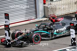 Pole sitter Lewis Hamilton (GBR) Mercedes AMG F1 W11 in parc ferme. 29.08.2020. Formula 1 World Championship, Rd 7, Belgian Grand Prix, Spa Francorchamps, Belgium, Qualifying Day.
