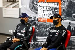 (L to R): Valtteri Bottas (FIN) Mercedes AMG F1 and Lewis Hamilton (GBR) Mercedes AMG F1 in the post qualifying FIA Press Conference. 29.08.2020. Formula 1 World Championship, Rd 7, Belgian Grand Prix, Spa Francorchamps, Belgium, Qualifying Day.