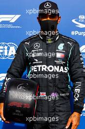 Lewis Hamilton (GBR) Mercedes AMG F1 with the Pirelli Pole Position Award. 29.08.2020. Formula 1 World Championship, Rd 7, Belgian Grand Prix, Spa Francorchamps, Belgium, Qualifying Day.