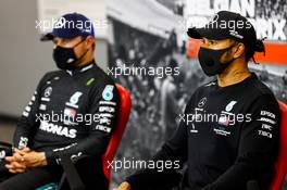(L to R): Valtteri Bottas (FIN) Mercedes AMG F1 and Lewis Hamilton (GBR) Mercedes AMG F1 in the post qualifying FIA Press Conference. 29.08.2020. Formula 1 World Championship, Rd 7, Belgian Grand Prix, Spa Francorchamps, Belgium, Qualifying Day.