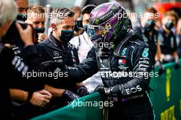 Lewis Hamilton (GBR) Mercedes AMG F1 celebrates his pole position in qualifying parc ferme. 29.08.2020. Formula 1 World Championship, Rd 7, Belgian Grand Prix, Spa Francorchamps, Belgium, Qualifying Day.