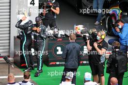 Pole sitter Lewis Hamilton (GBR) Mercedes AMG F1 in qualifying parc ferme with Valtteri Bottas (FIN) Mercedes AMG F1. 29.08.2020. Formula 1 World Championship, Rd 7, Belgian Grand Prix, Spa Francorchamps, Belgium, Qualifying Day.
