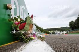 Circuit atmosphere - floral tributes to Anthoine Hubert. 27.08.2020. Formula 1 World Championship, Rd 7, Belgian Grand Prix, Spa Francorchamps, Belgium, Preparation Day.