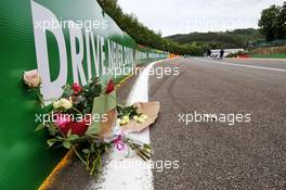 Circuit atmosphere - floral tributes to Anthoine Hubert. 27.08.2020. Formula 1 World Championship, Rd 7, Belgian Grand Prix, Spa Francorchamps, Belgium, Preparation Day.