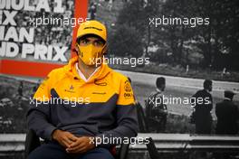 Carlos Sainz Jr (ESP) McLaren in the FIA Press Conference. 27.08.2020. Formula 1 World Championship, Rd 7, Belgian Grand Prix, Spa Francorchamps, Belgium, Preparation Day.