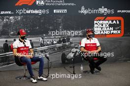 (L to R): Antonio Giovinazzi (ITA) Alfa Romeo Racing and Kimi Raikkonen (FIN) Alfa Romeo Racing in the FIA Press Conference. 27.08.2020. Formula 1 World Championship, Rd 7, Belgian Grand Prix, Spa Francorchamps, Belgium, Preparation Day.