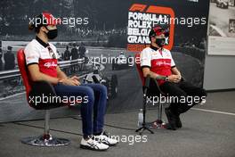 (L to R): Antonio Giovinazzi (ITA) Alfa Romeo Racing and Kimi Raikkonen (FIN) Alfa Romeo Racing in the FIA Press Conference. 27.08.2020. Formula 1 World Championship, Rd 7, Belgian Grand Prix, Spa Francorchamps, Belgium, Preparation Day.