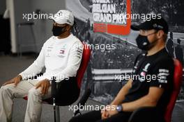(L to R): Lewis Hamilton (GBR) Mercedes AMG F1 and Valtteri Bottas (FIN) Mercedes AMG F1 in the FIA Press Conference. 27.08.2020. Formula 1 World Championship, Rd 7, Belgian Grand Prix, Spa Francorchamps, Belgium, Preparation Day.